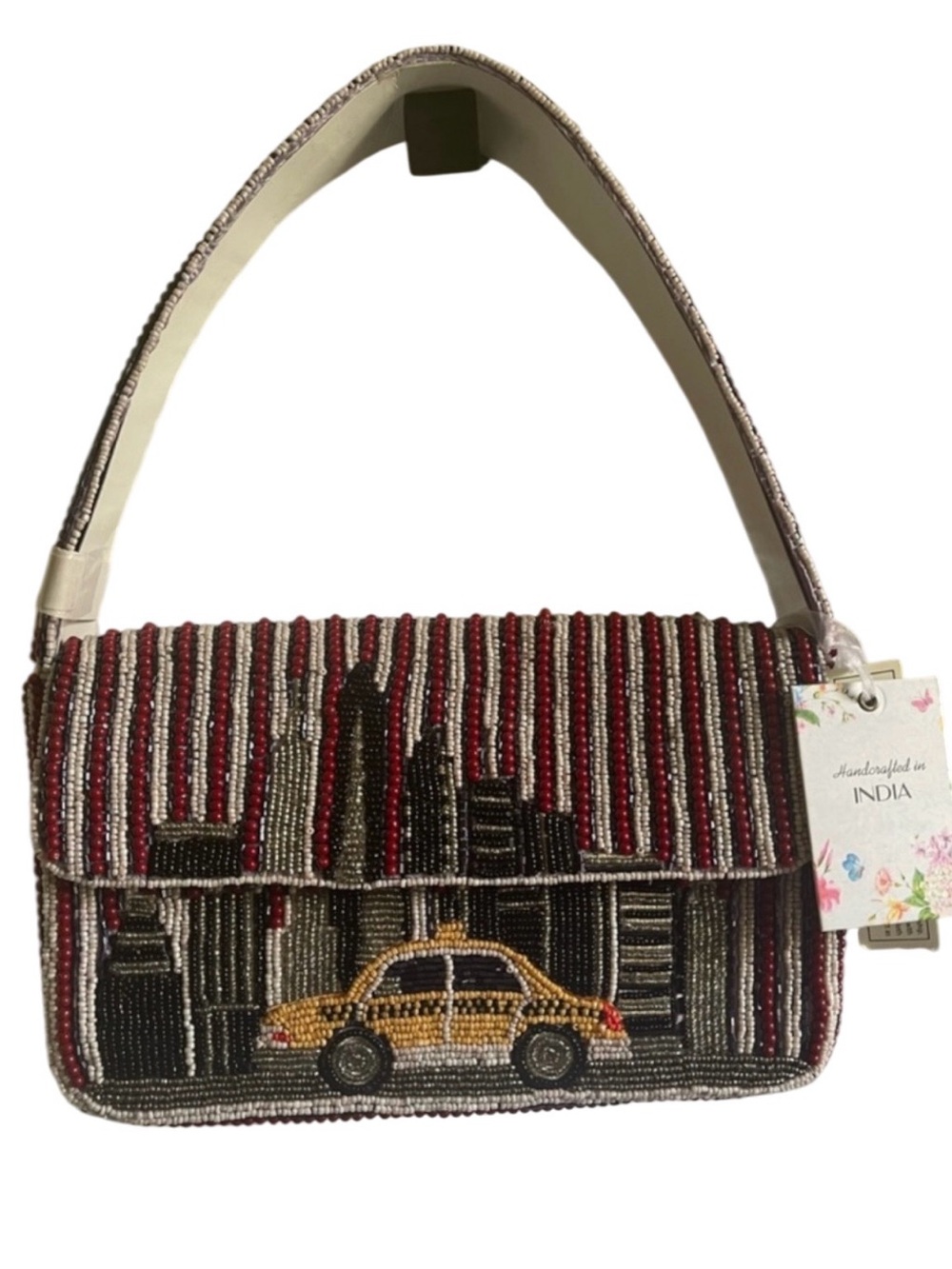 💰 NWT New York City Yellow Taxi Cab Skyline Beaded Bag Made in India**